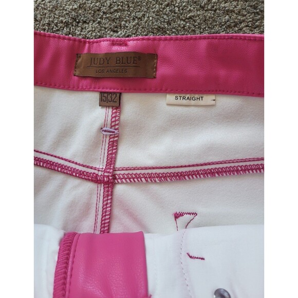 Judy Blue women's hot pink high rise tummy control faux leather pants size 15/32 - Picture 6 of 12